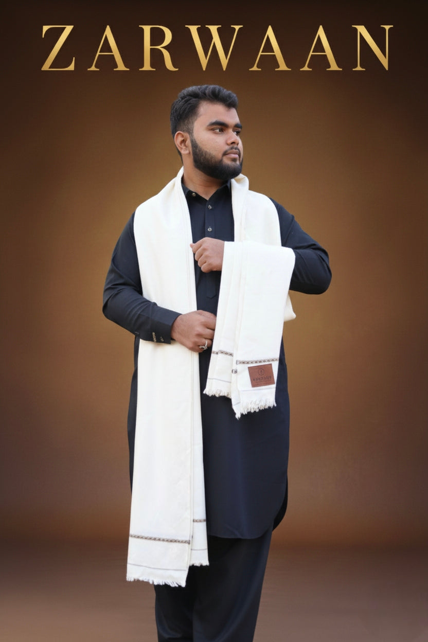 Premium Zarwaan Signature Winter Shawl - Ultra Soft and Light weight - White