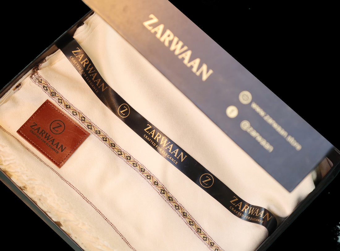 Premium Zarwaan Signature Winter Shawl - Ultra Soft and Light weight - White